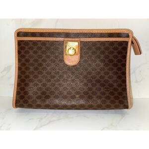 Celine Macadam Canvas Clutch with Tan Leather Trim
